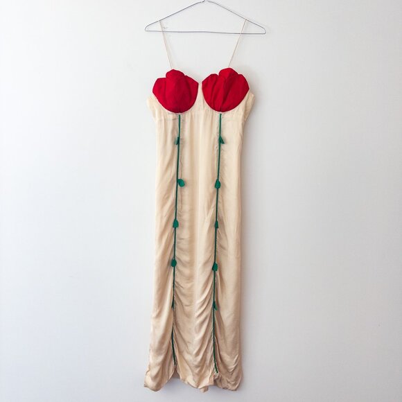 FARM Rio Rose Detailed Sleeveless Maxi Dress Satin Size Large - Picture 4 of 10